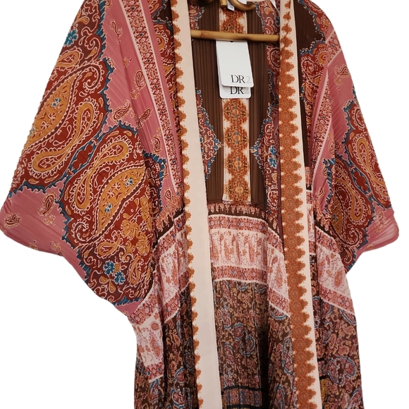 NWT DR2 Bohemian Open Front Kimono Wrap - Earthy Paisley Print - Picture 7 of 9